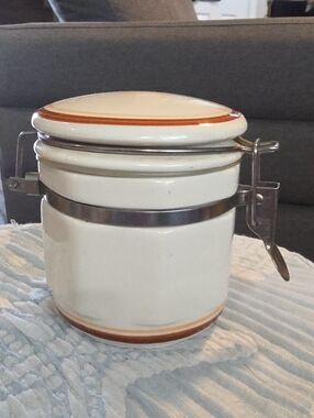 Ceramic Airtight Food Canister - Cream with Orange Trim